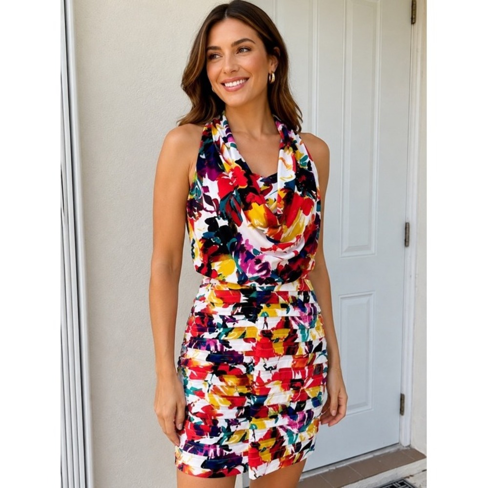 LONDON TIMES. Beautiful‎ Vibrant, Colorful, Cowl Neck, Halter Neck Dress.…